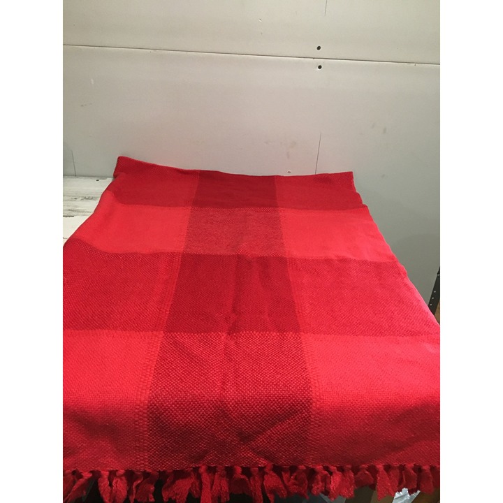 NWOT red checked 50”x72” blanket throw with fringe
