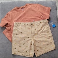 Eddie Bauer Crew Neck Burnt Orange T-Shirt & Tan Short 2 Piece Set For Men's
