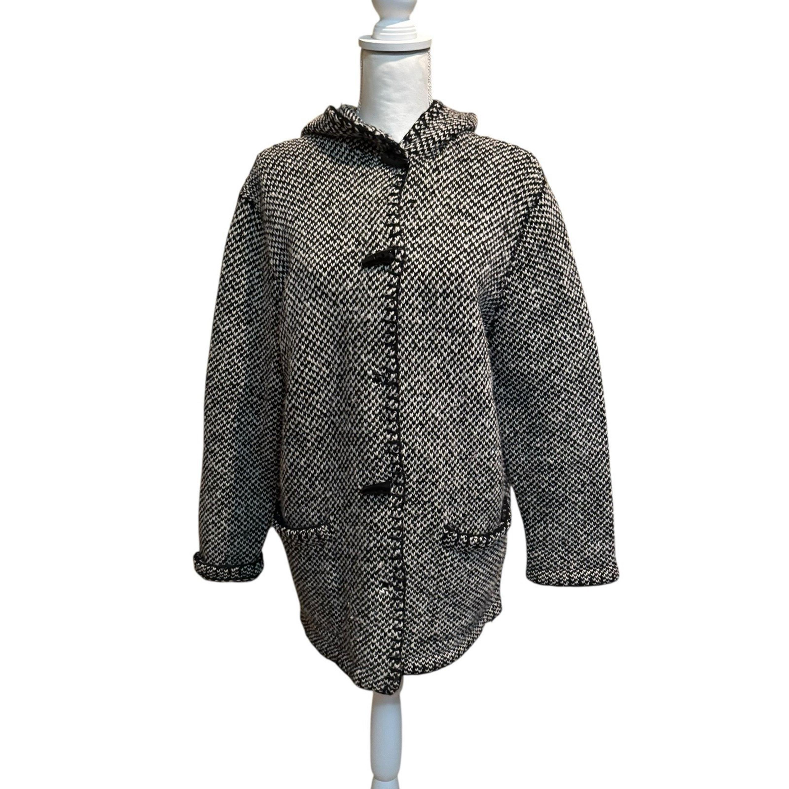 RALPH LAUREN Hand Knitted Lambswool Hooded Sweater Coat Womens Size Large