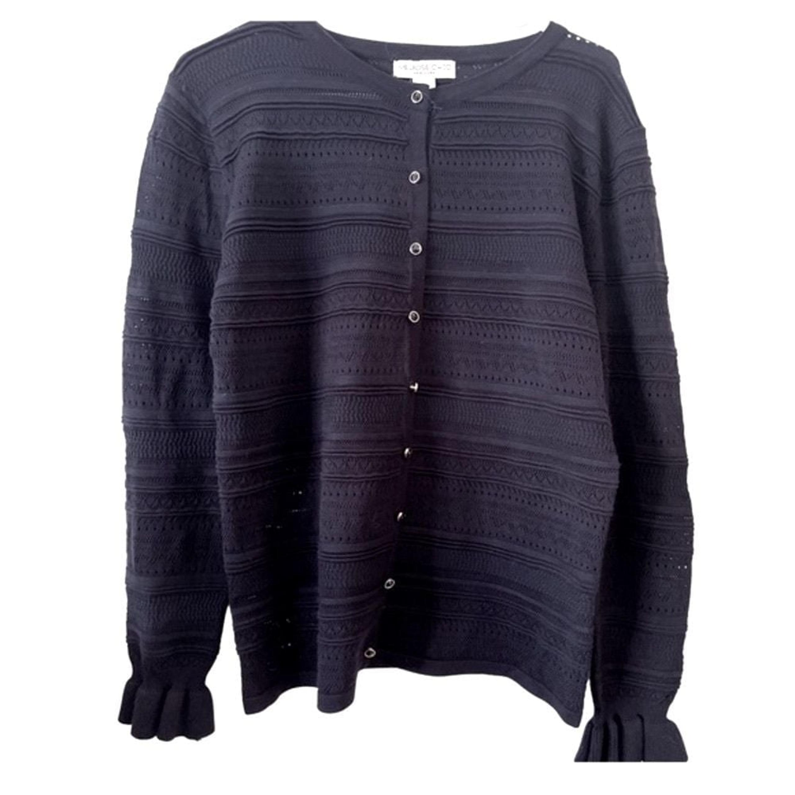 Melrose Chic Navy Blue knit Cardigan with ruffle sleeves