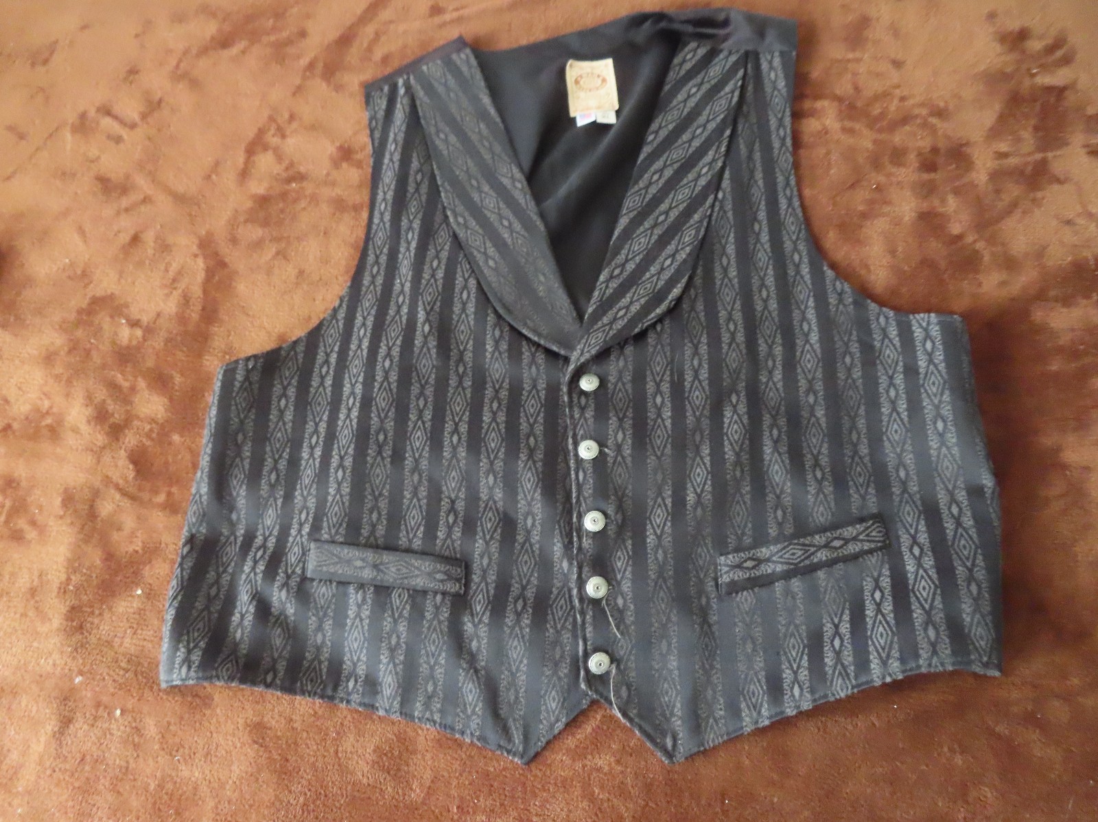 Wah Maker Vest Mens XL Black Frontier Geometric Pinstriped Western USA VTG #2