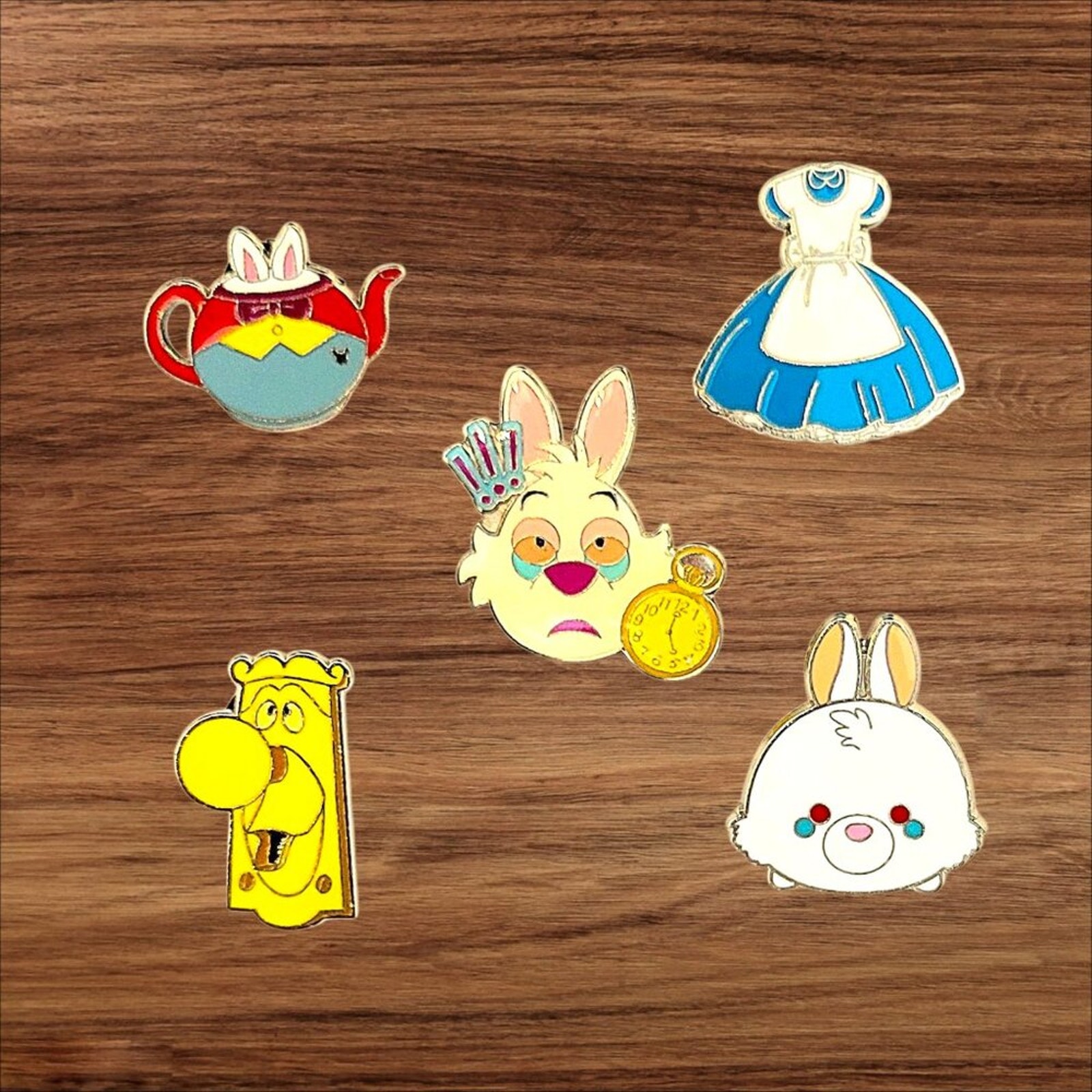 5 Alice in Wonderland Disney Parks Trading Pins, Plus 2 Bonus Pins