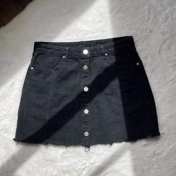 Black Front Button Skirt