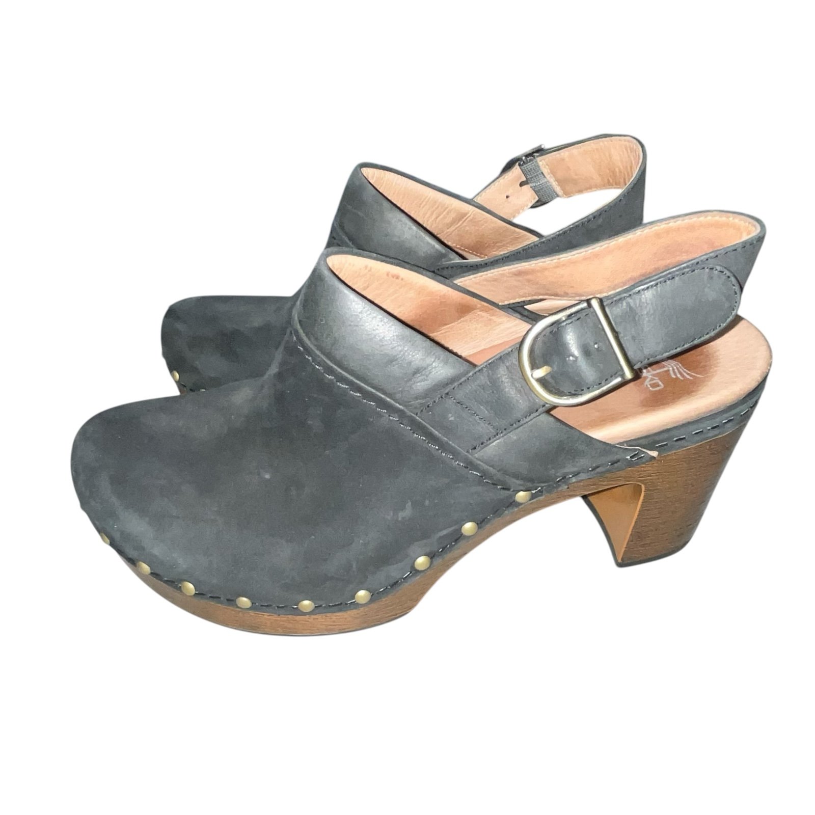 Dansko Black Nubuck Leather Delle Slingback Block Heel Clogs Mules size 40
