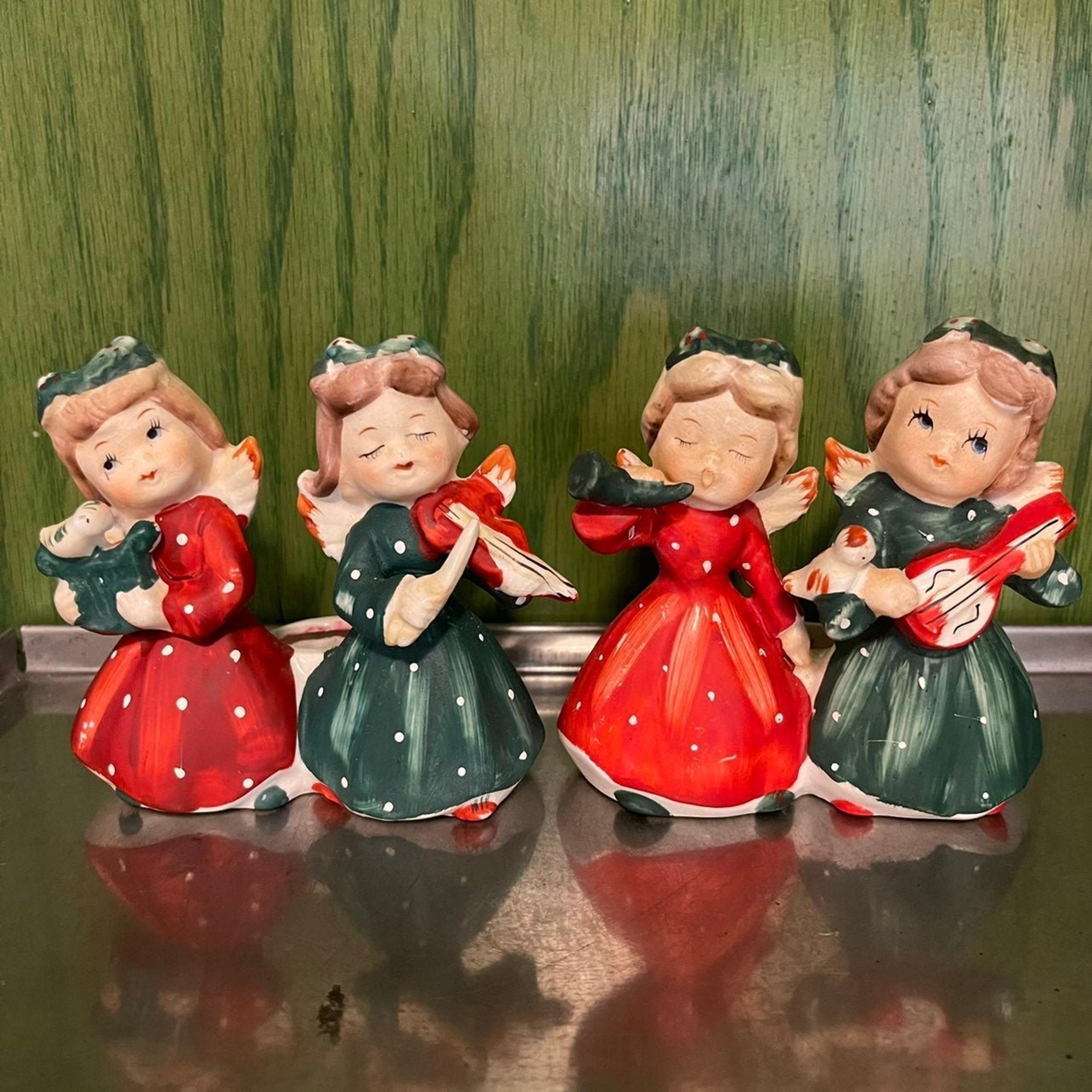 Vintage Christmas Angel Girls Candle Holder Figurine Commadore Japan