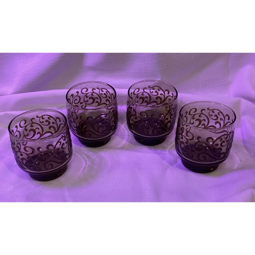 Vintage Libbey’s Prado Embossed Scroll Juice Glass GlassesMCM, Set Of Four (4)