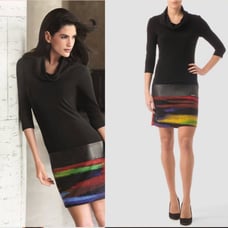 Joseph Ribkoff Tunic Cowl Neck Dress Women's 8 Black Faux Leather Trim Slim Fit
