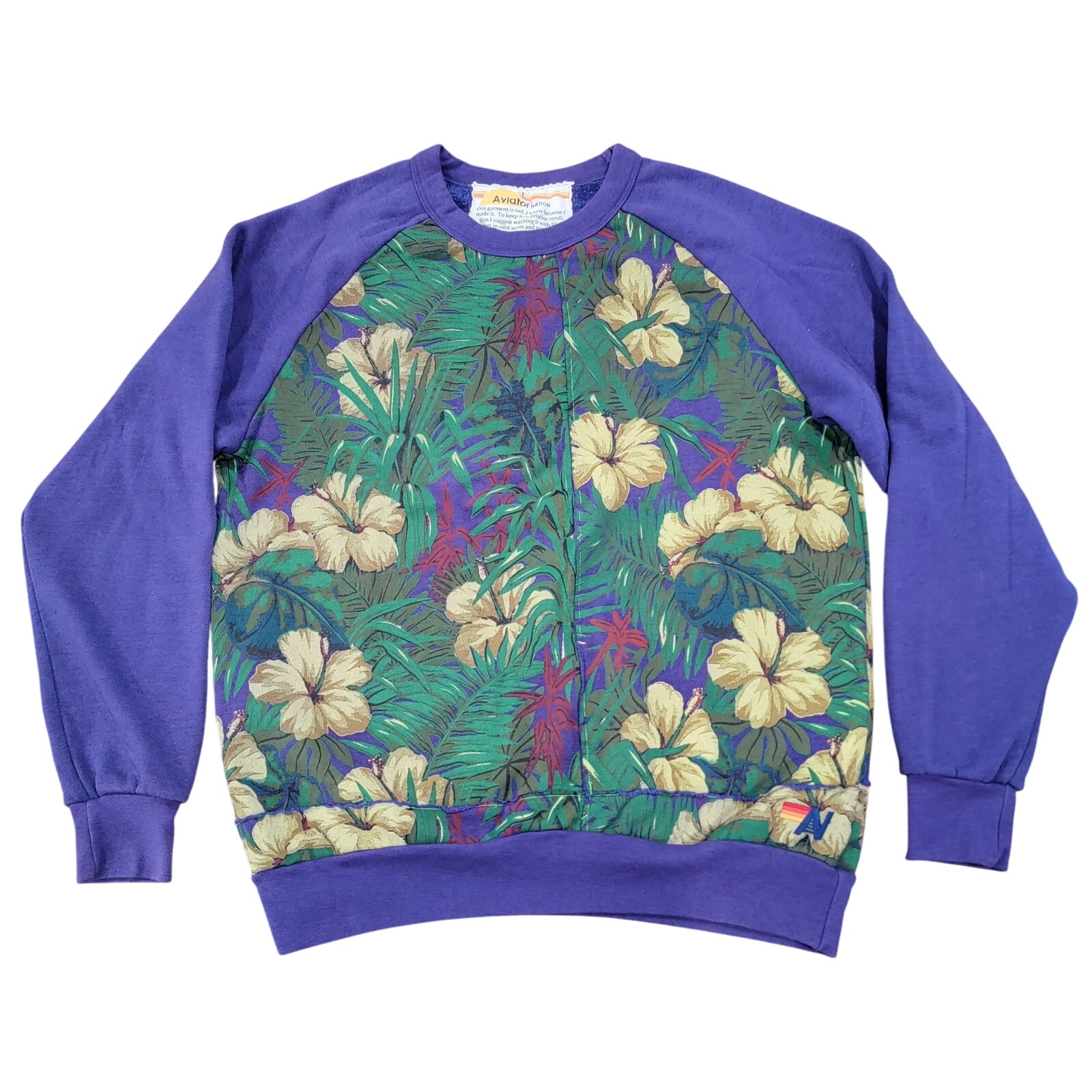 Aviator Nation Women's Floral Flowers Kauai Crewneck Sweatshirt size Large