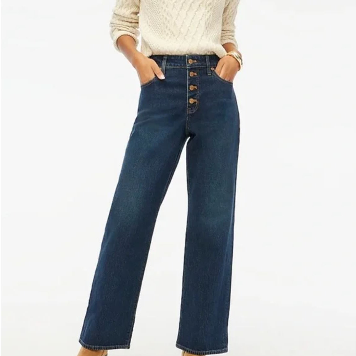 J CREW Full Length Wide Leg Exposed Button Fly Jeans All Day Stretch Womens 32