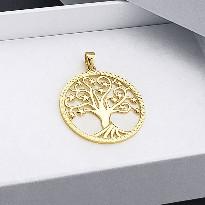 Tree of Life / Knowledge Etz Chaim Kabbalah Bodhi Charm 14k Yellow Gold Pendant