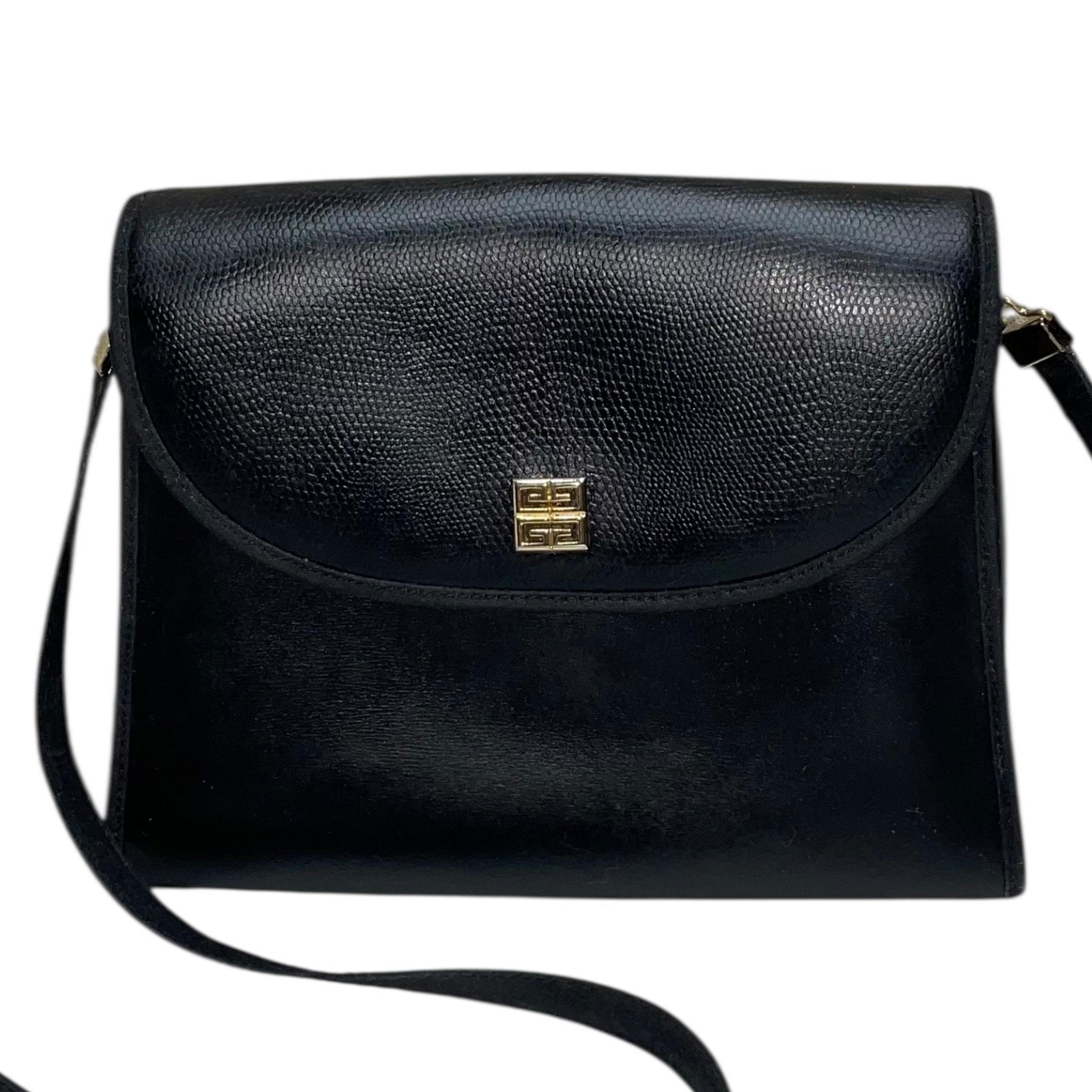 Vintage GIVENCHY PARIS Black Textured Genuine Leather Crossbody Shoulder Bag