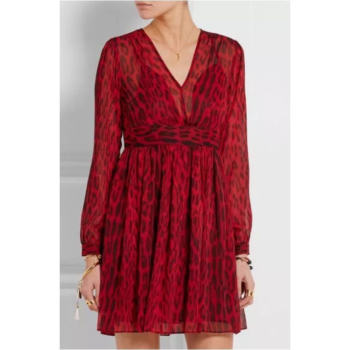 MICHAEL KORS Leopard Print Georgette Dress Size 12 Red Blaze Long Sleeve NWT