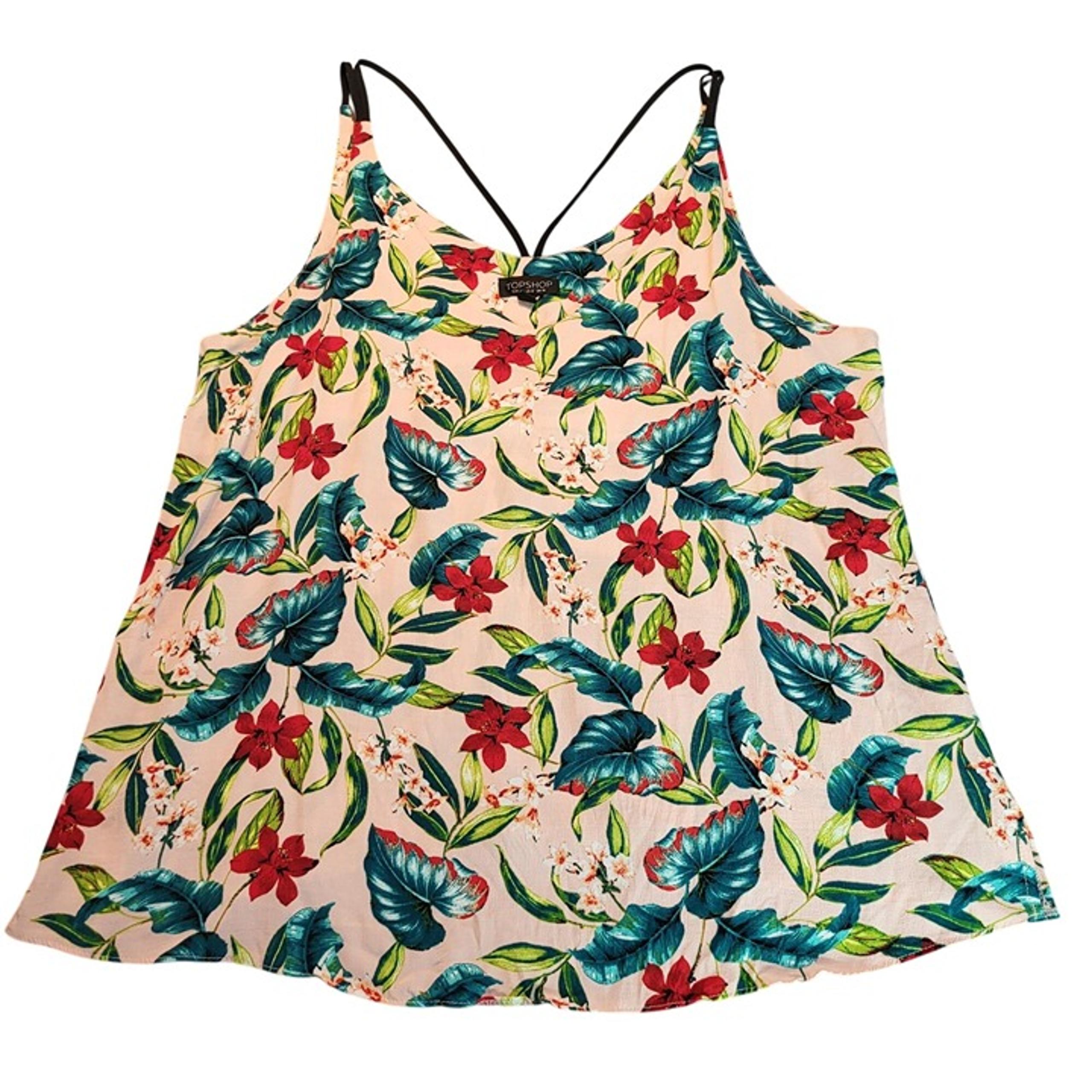 TOPSHOP Womens SZ 12 Floral Double Strap Tank Top Summer Spring