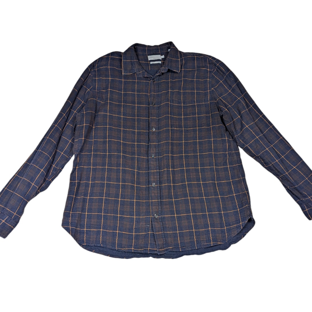 Vince Long Sleeve Cotton Flannel Plaid Button Down Shirt Blue and Brown Size XXL