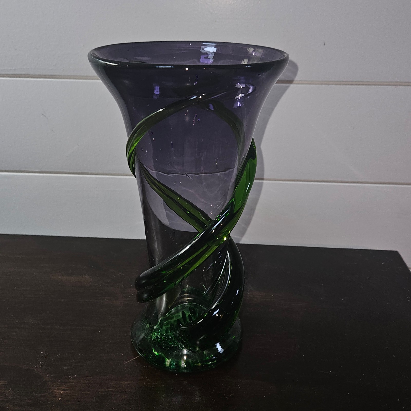 Amethyst with Green Hand Blown Art Vase Goth Dark Wild