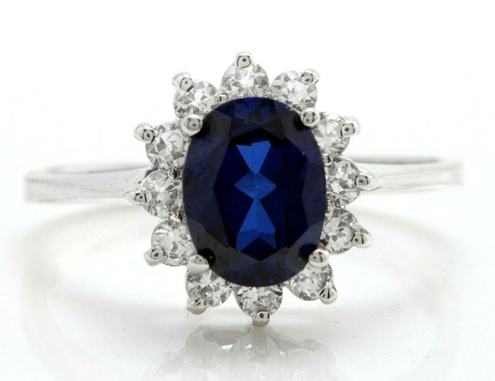 3.20Ct Natural Oval Blue Sapphire & Diamond Halo Solitaire Ring 14k White Gold