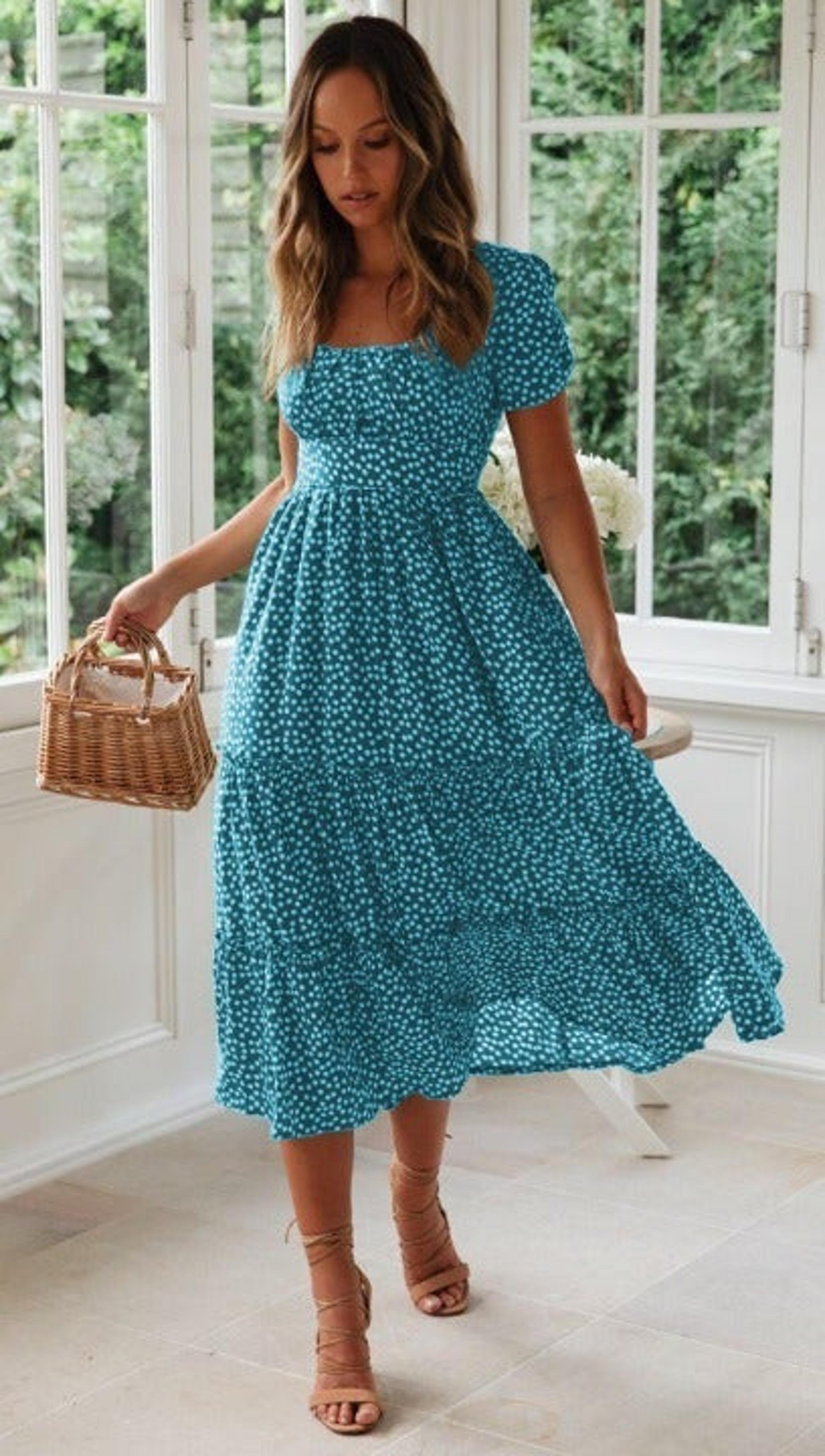 Women's Cute Summer Bohemian Floral Print Long Midi Dress 3XL