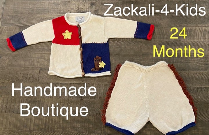 Zackali-4-Kids 24 mo Cowboy 2 Piece Knit Outfit Boy