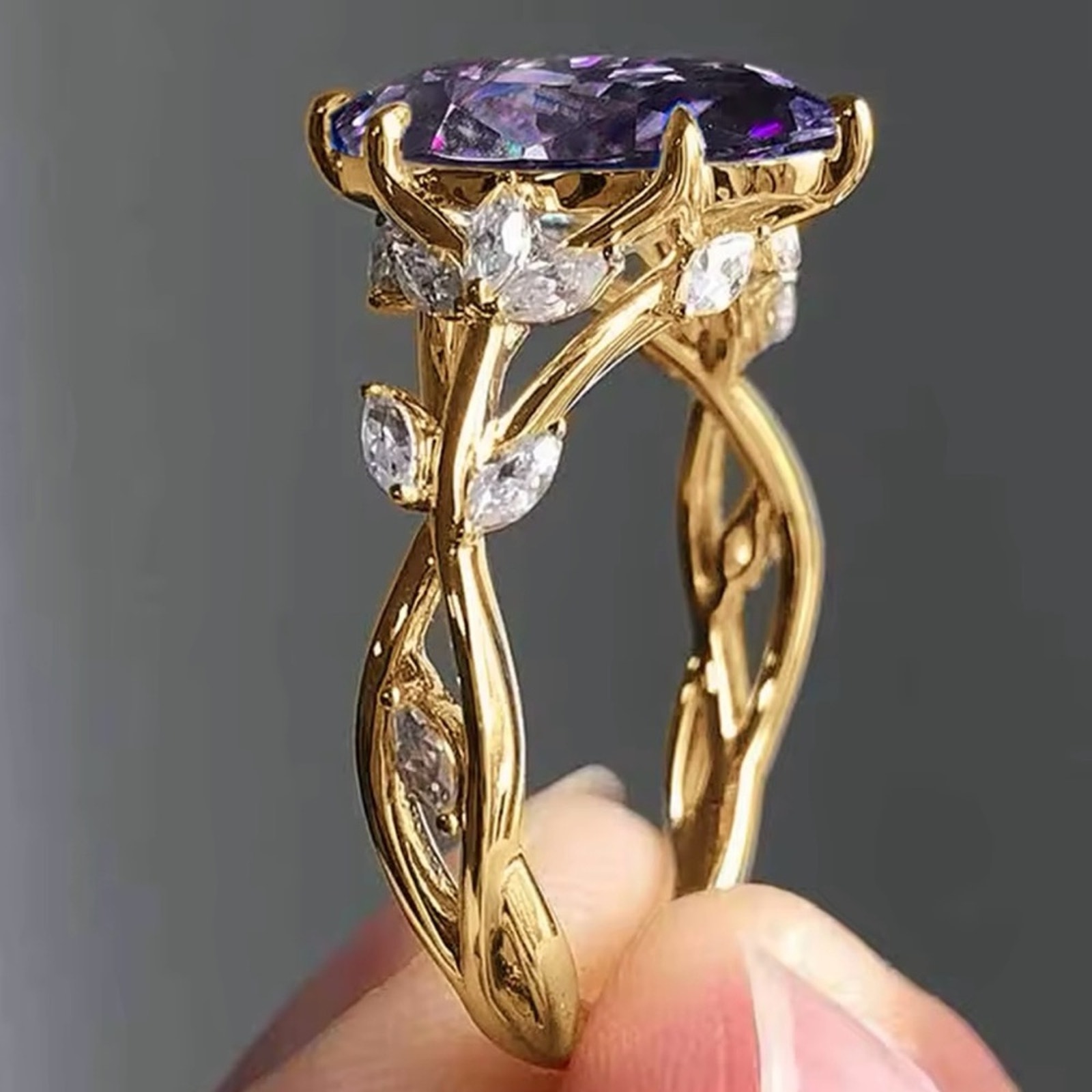 Elegant Gold and Purple Gemstone Ring 7, 8