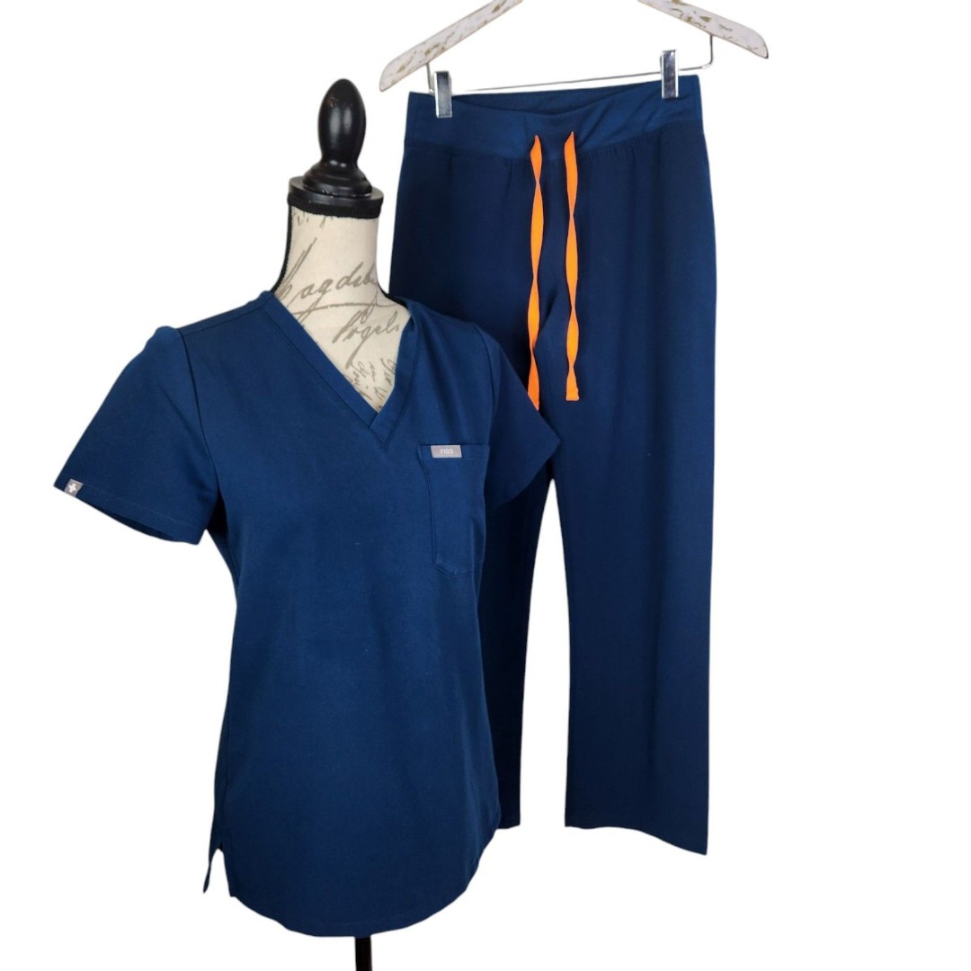 FIGS Scrubs Set Womens XXS XSP Dark Teal Blue Catalina Top and Livingston Pants