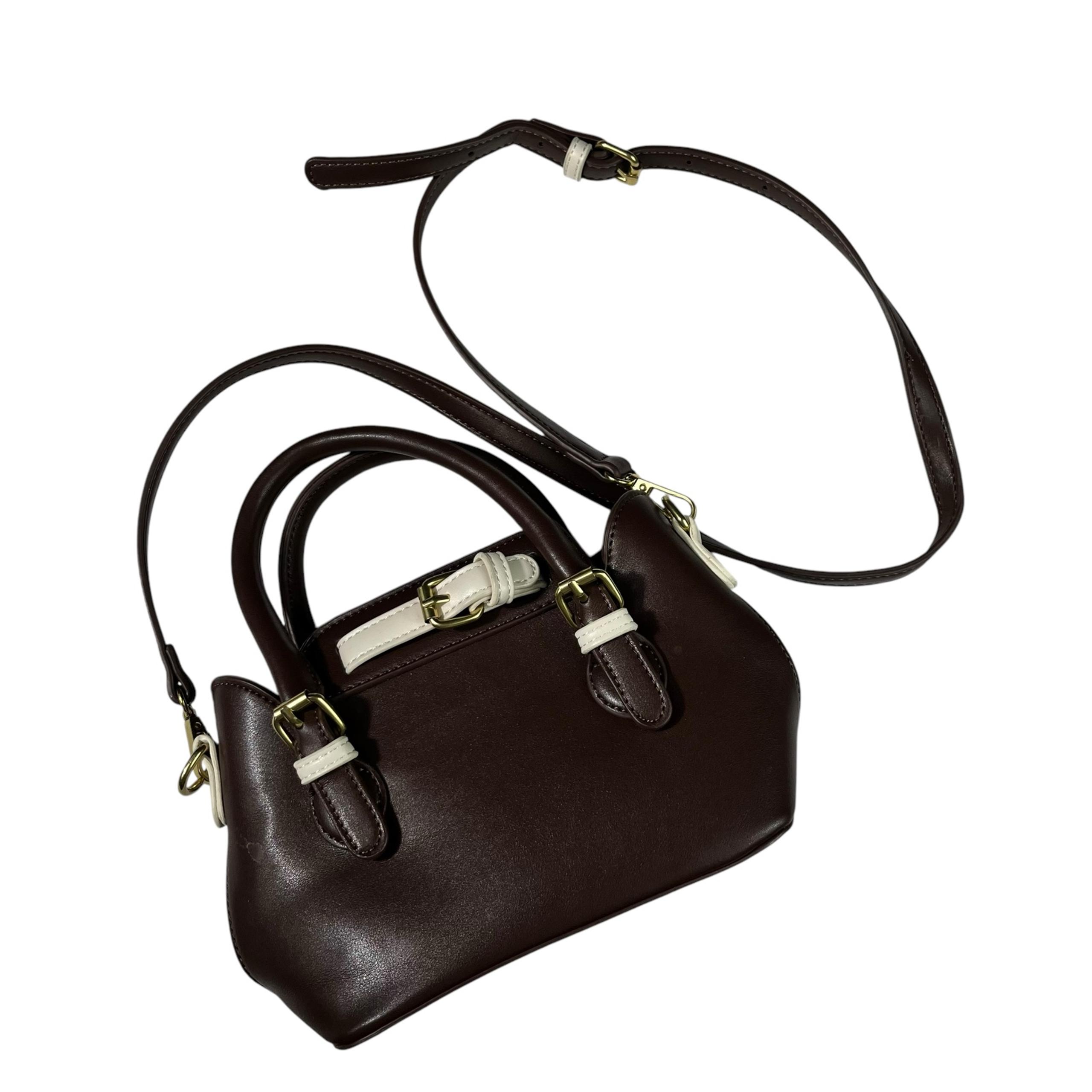 Anthropologie Agathe Brown Vegan Faux Leather Mini Bag Satchel Zip Top Purse