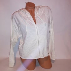 Victoria Secret PINK Full Zip Hoodie Crop Top Small Cream Long Sleeve Solid New