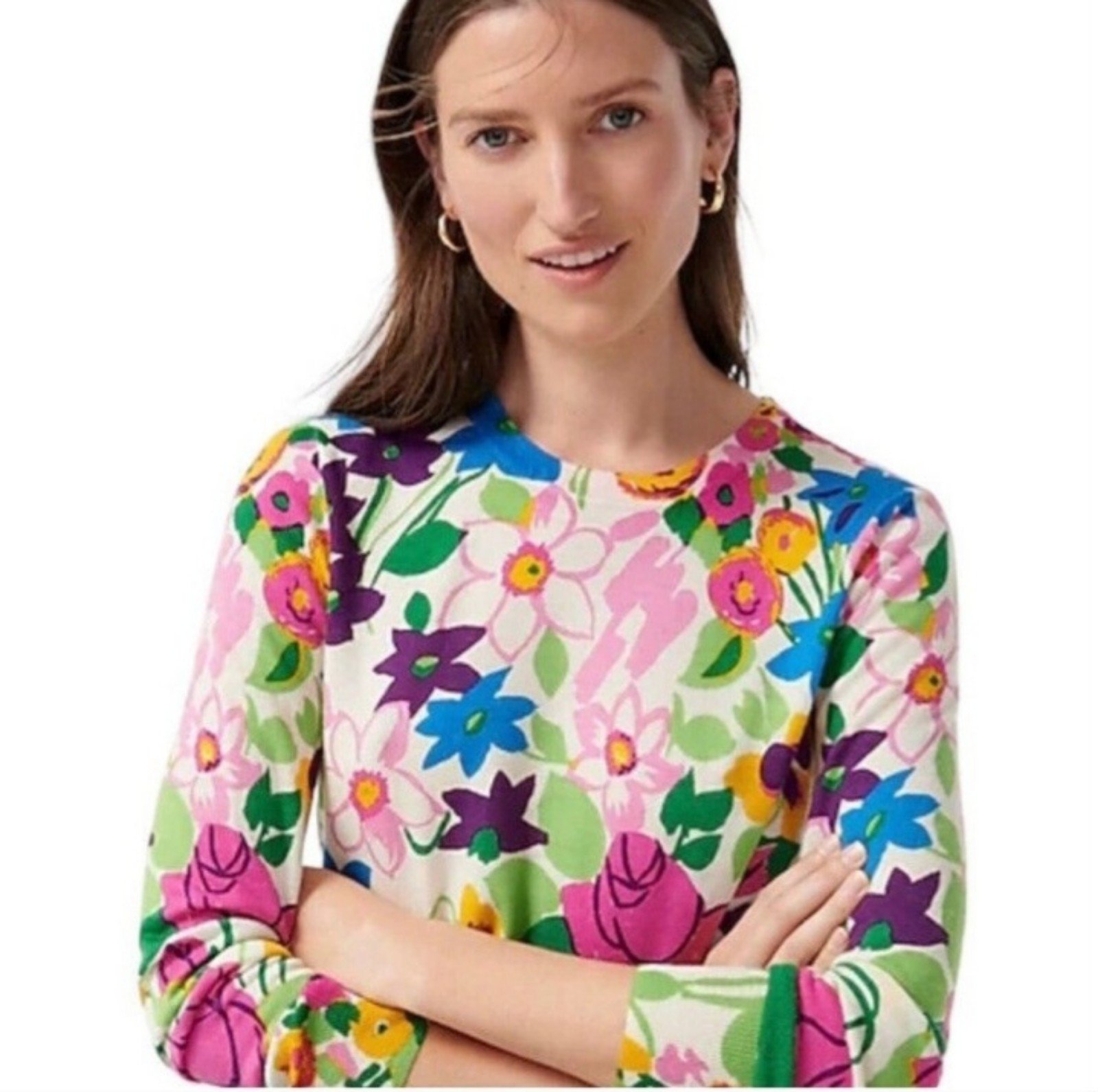 J. Crew Floral Merino Wool Crewneck Pullover Sweater Size Small