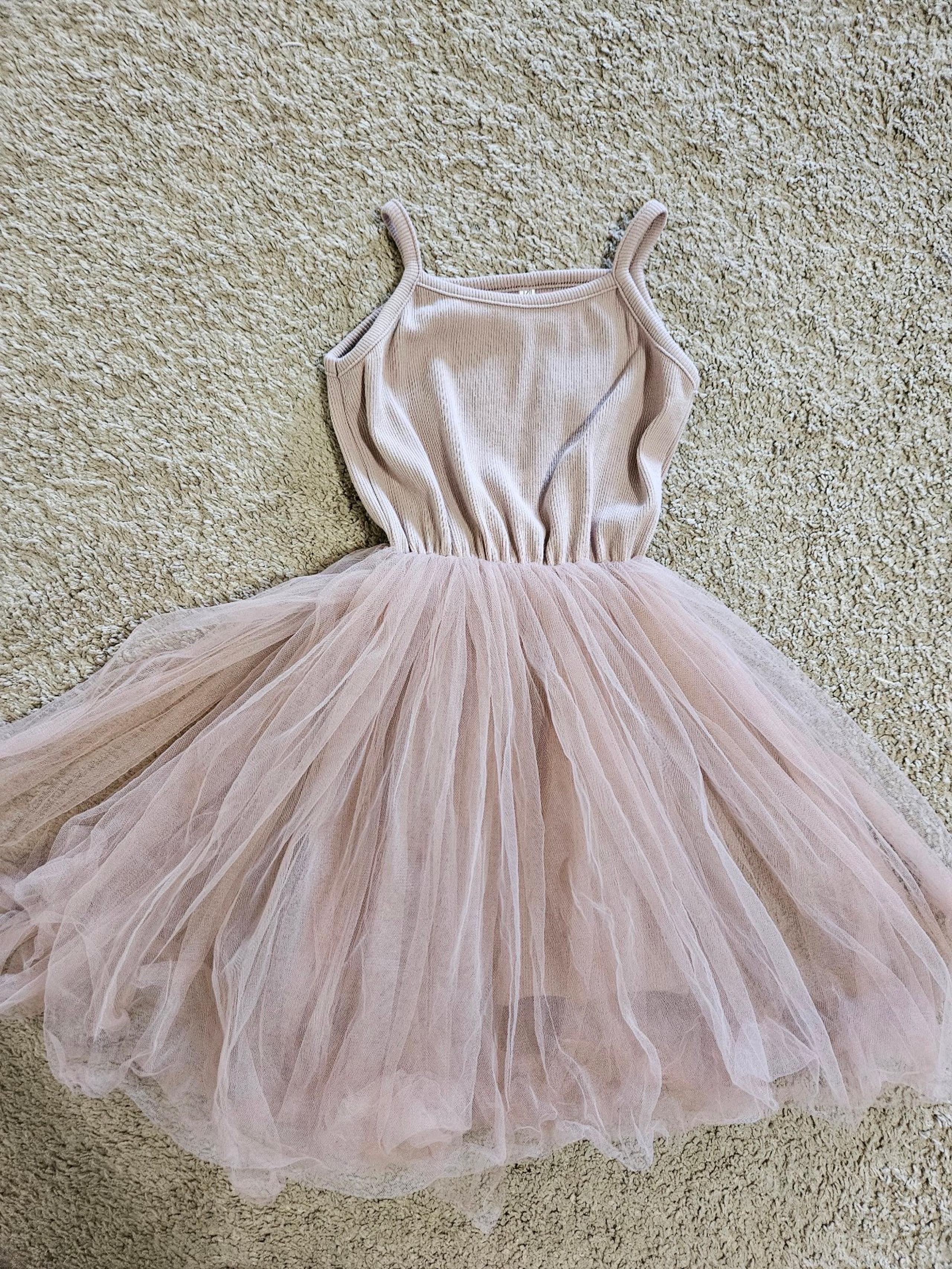 Girls pink nude fluffy tule tutu fashion dress size 4/5