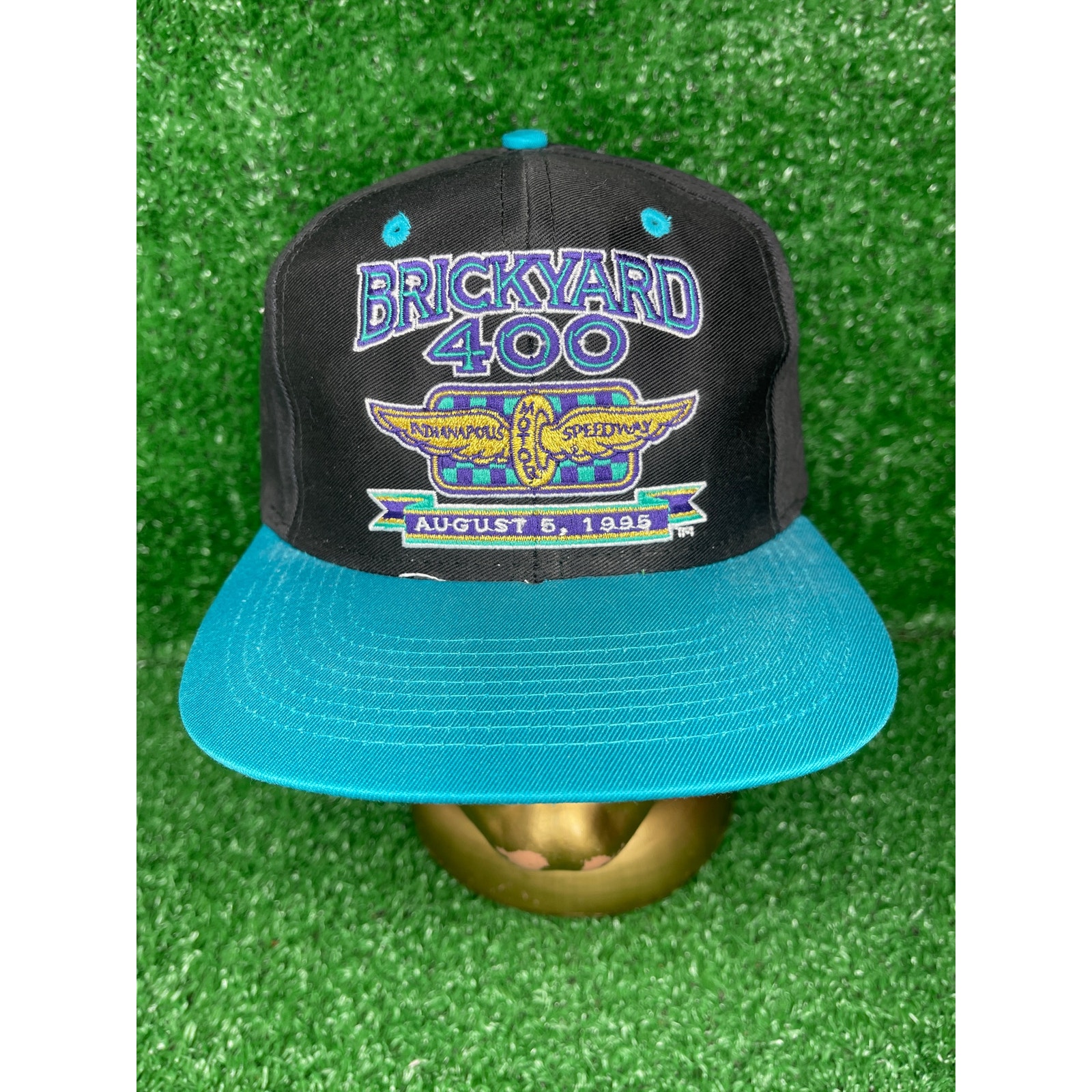 Vintage 1995 Brickyard 400 Indy Black Snapback Logo Athletic Hat Cap