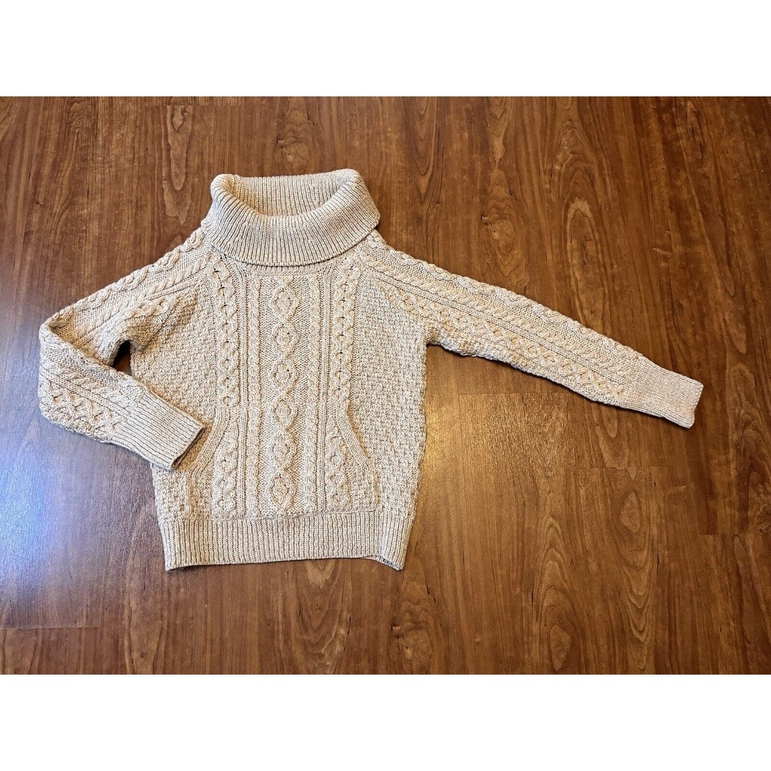 CARRAIG DONN Merino Wool Kangaroo Pocket Cable Knit Ireland Sweater M Turtleneck