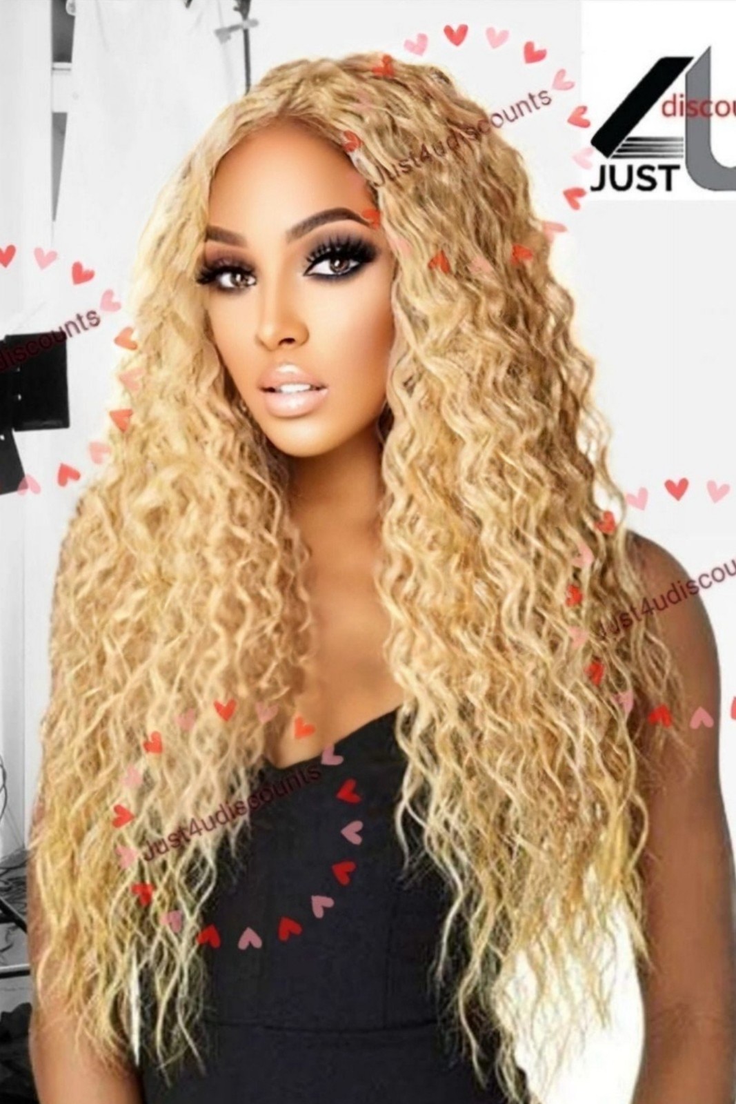 Celebrity double blonde honey wavy HD lace front wig curly water wave with comb