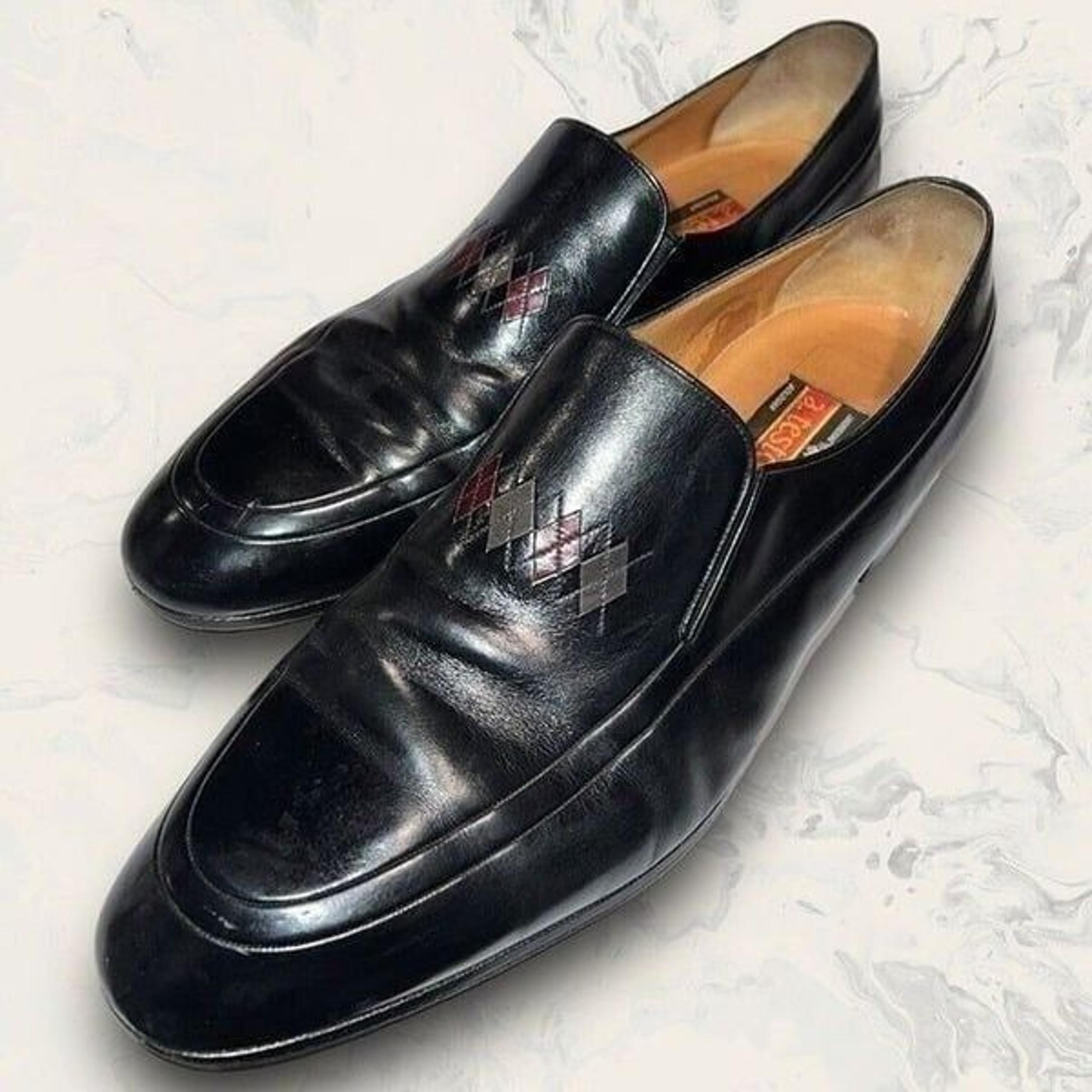 A. Testoni Black Leather Loafers Diamond Pattern Dress Shoes Men’s Size 10