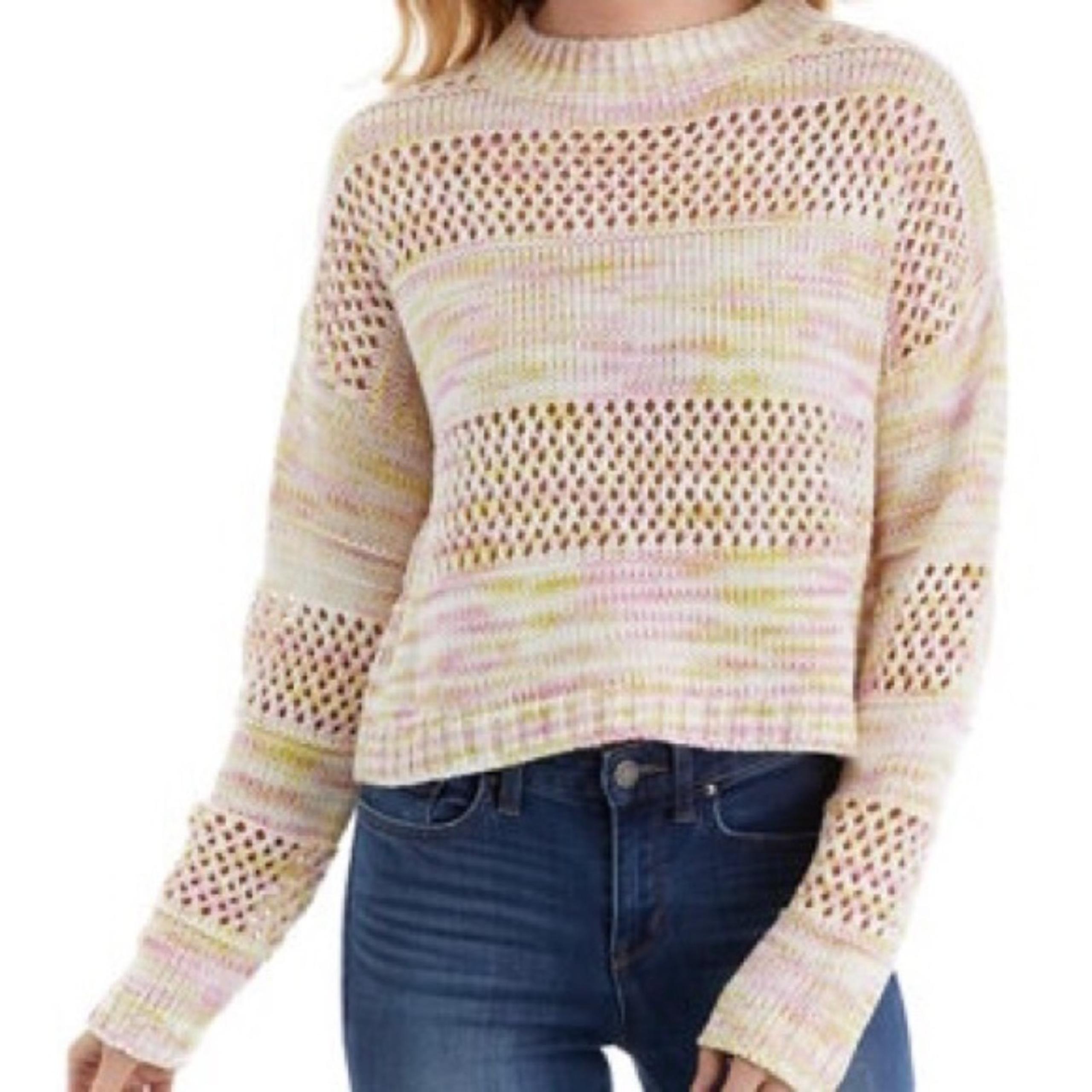 True Craft Mock neck Sheer Knit Cropped Sweater Lilac Dust Small