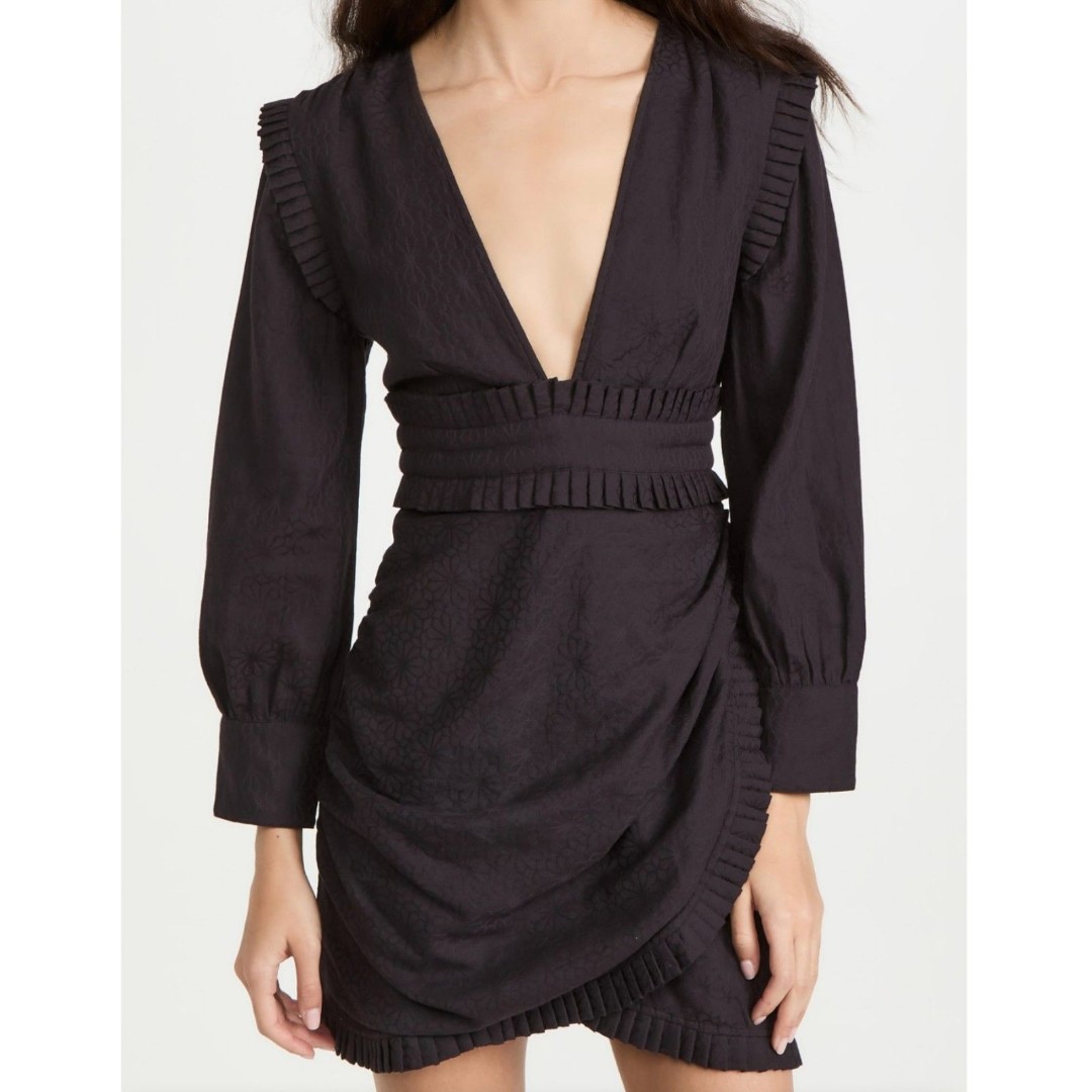 Cleobella Victoria Mini Dress Size Small Black Organic Cotton Plunge Neckline