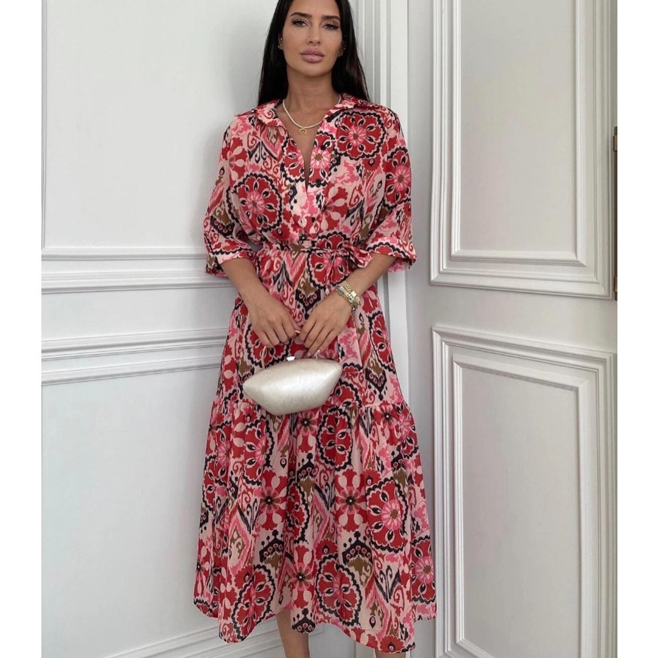 Zara Ikat Print Button-Down Belted Midi Dress, 100% Cotton, Size XS