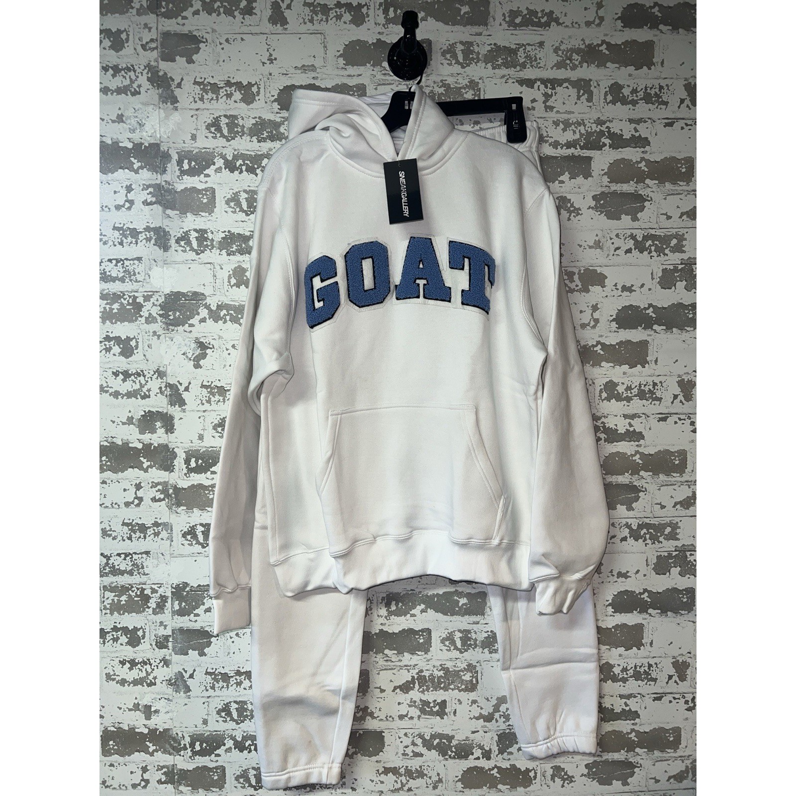 NWT! Sneak Gallery GOAT Logo Sweatpants And Hoodie Set Size LARGE White Blue
