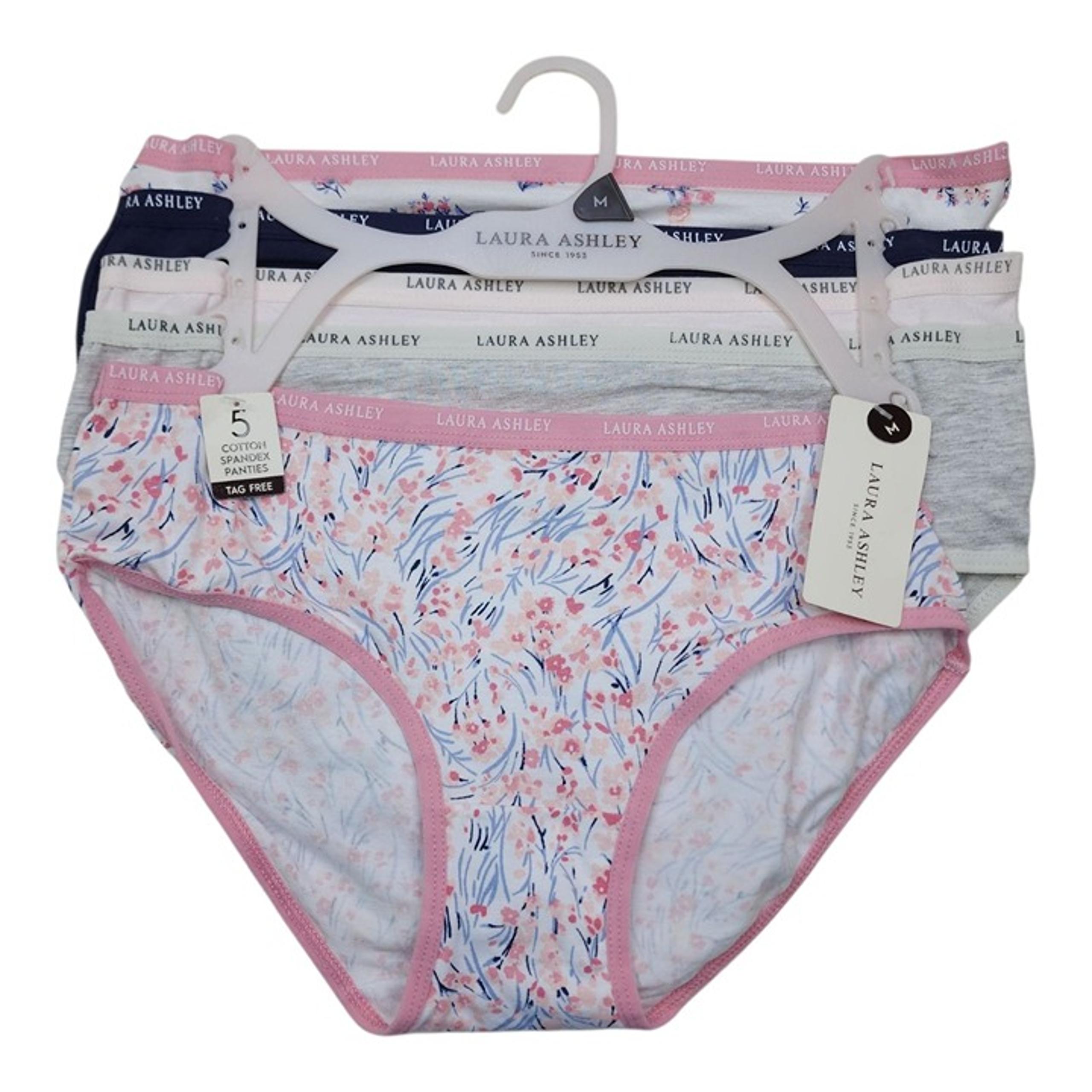 Laura Ashley Womens 5-Pack Cotton Spandex Panties M Tag-Free Floral Solid Prints
