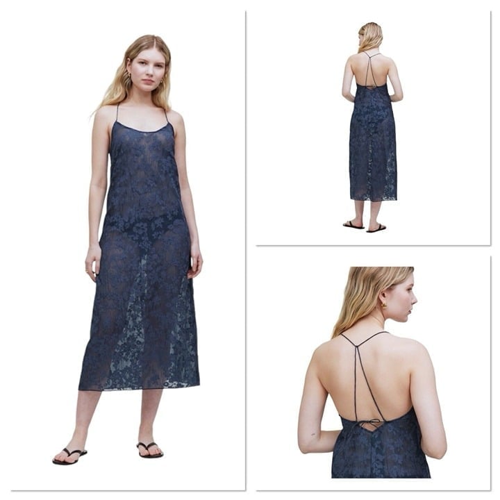 NWT Madewell Floral Halter Cover-Up Midi Dress In Deep Shadow Costal Blue Small
