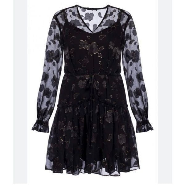All Saints Alia Sheer Long Sleeve V-Neck Mini Dress Size S Witchy Goth Wednesday