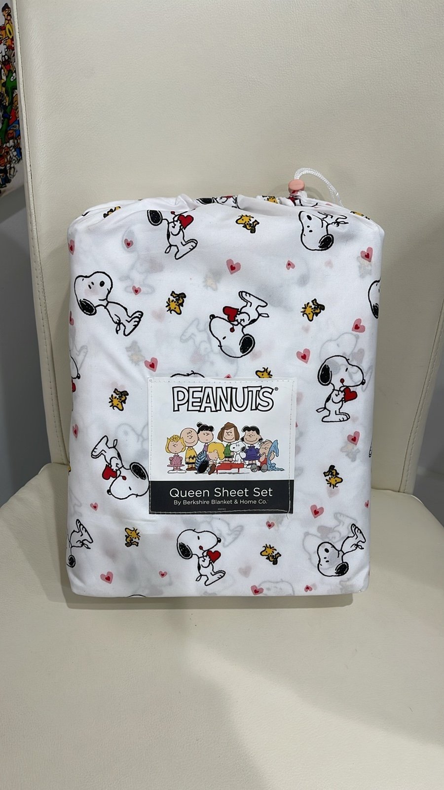 SALE!! Peanuts Snoopy & Woodstock & Hearts White/Red QUEEN Sheet Set