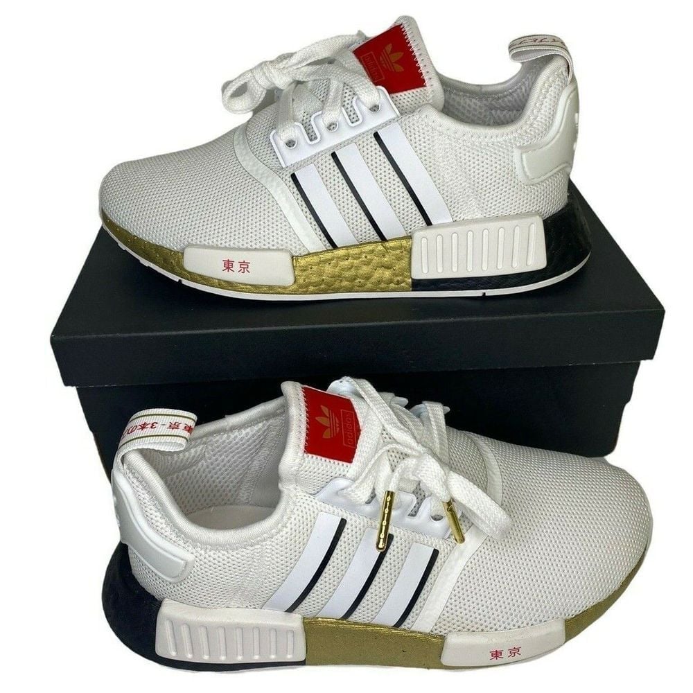 Adidas Originals NMD R1 J Boys Size 4 Running Shoe Tokyo White Gold Red FY6628