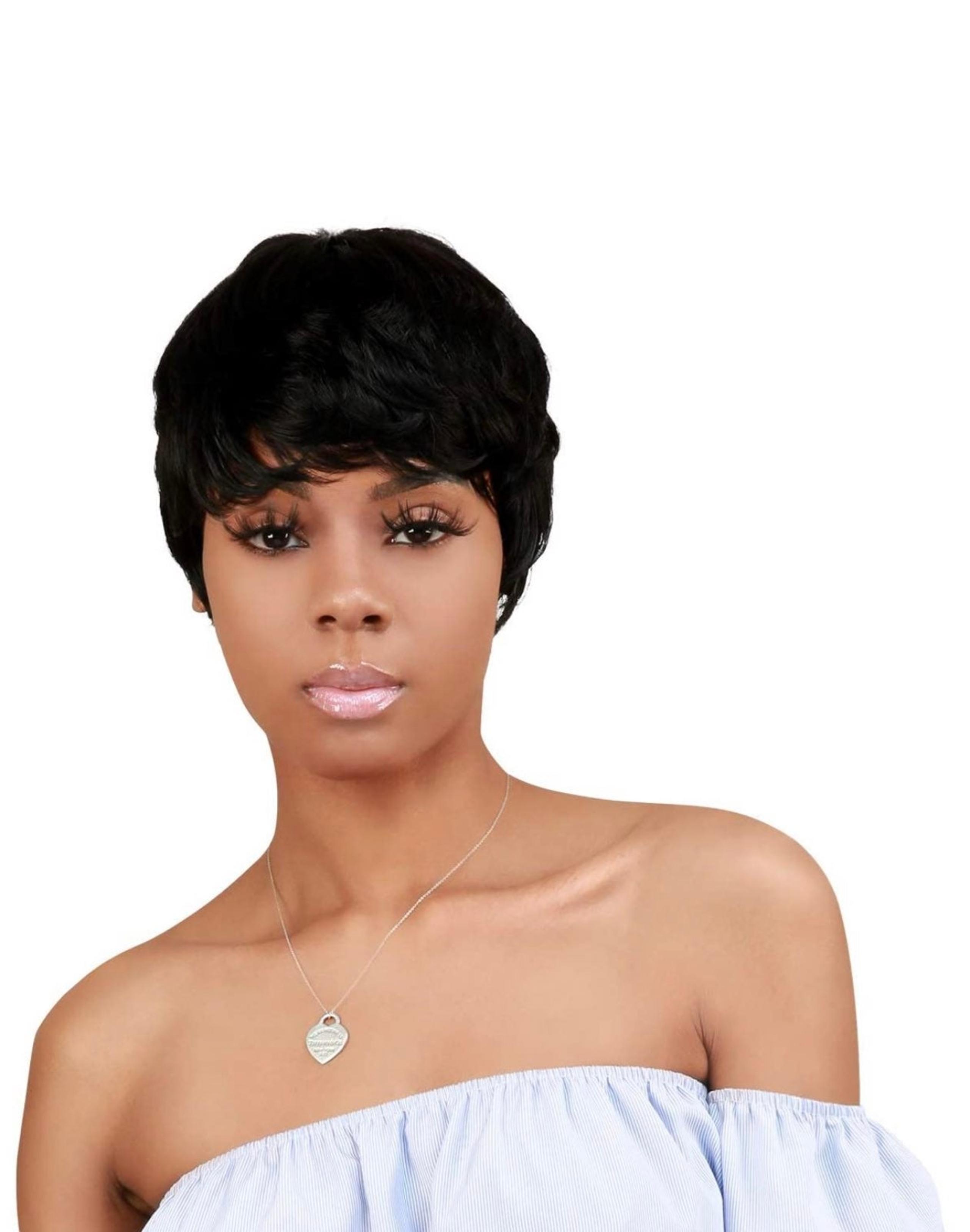 Short human hair pixie cut wig short layered wavy wave wig for women