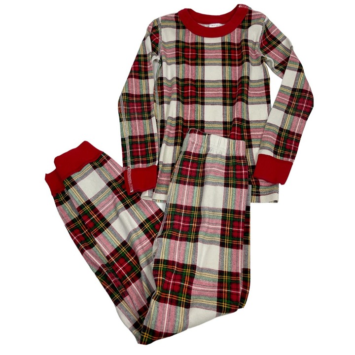 Hanna Andersson Red Green Plaid Organic Unisex Pajama Set Holiday 120cm 6-7 6 7