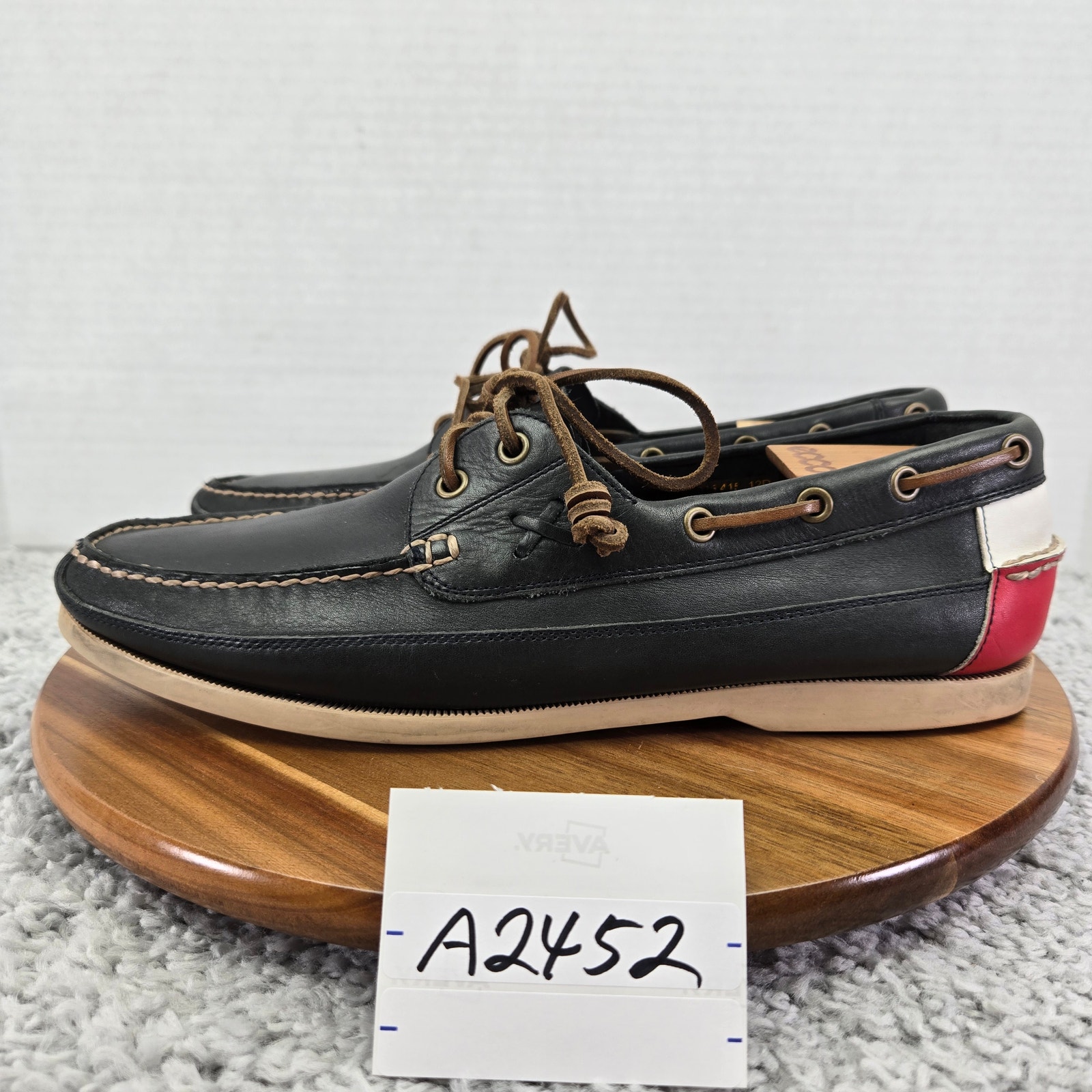 Polo Ralph Lauren Black White Red Leather Casual Lifestyle Boat Shoe Mens 12 D