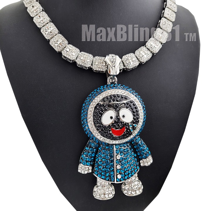 Silver BRICK SQUAD ESKIMO Pendant & 12mm 20 Iced Baguette Stone Chain Necklace