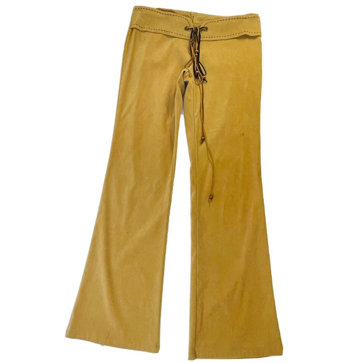 Vintage Faux Suede Lace Up Bell Bottom Flare Pants Womens Large