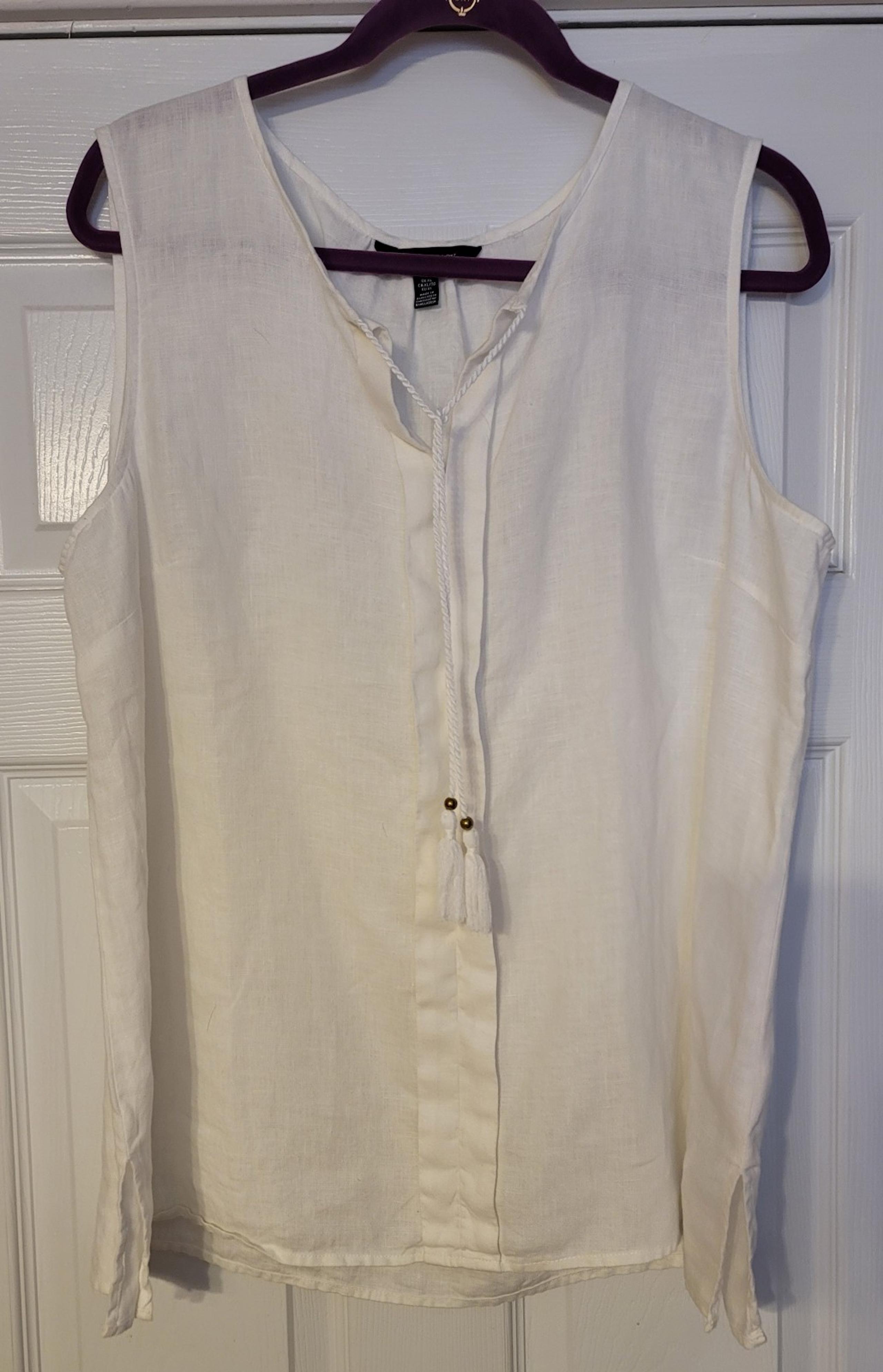 Ellen Tracy white linen sleeveless blouse