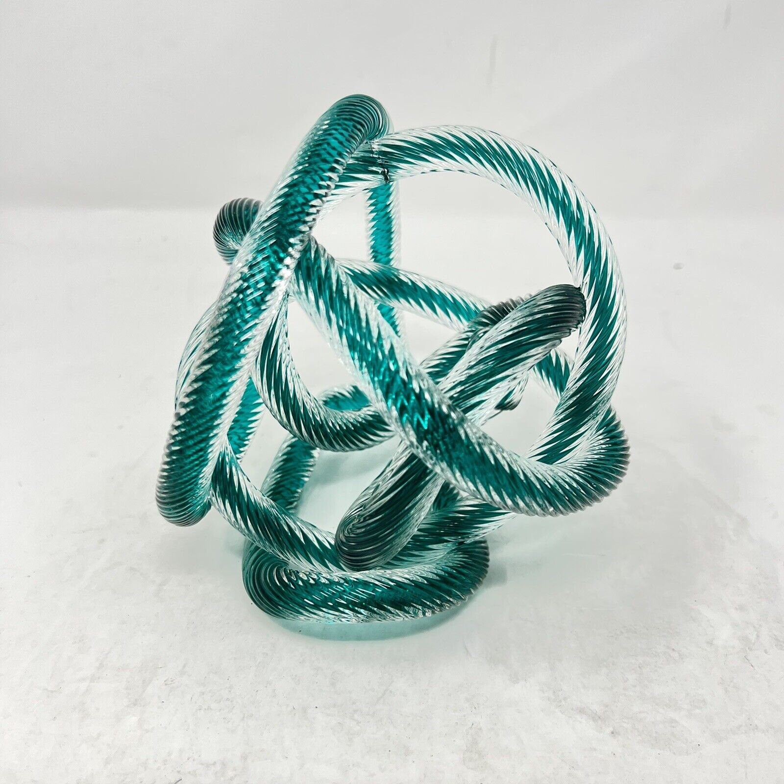 Modern Art Glass Twisted Knotted Rope Sculpture Paperweight Teal Murano?