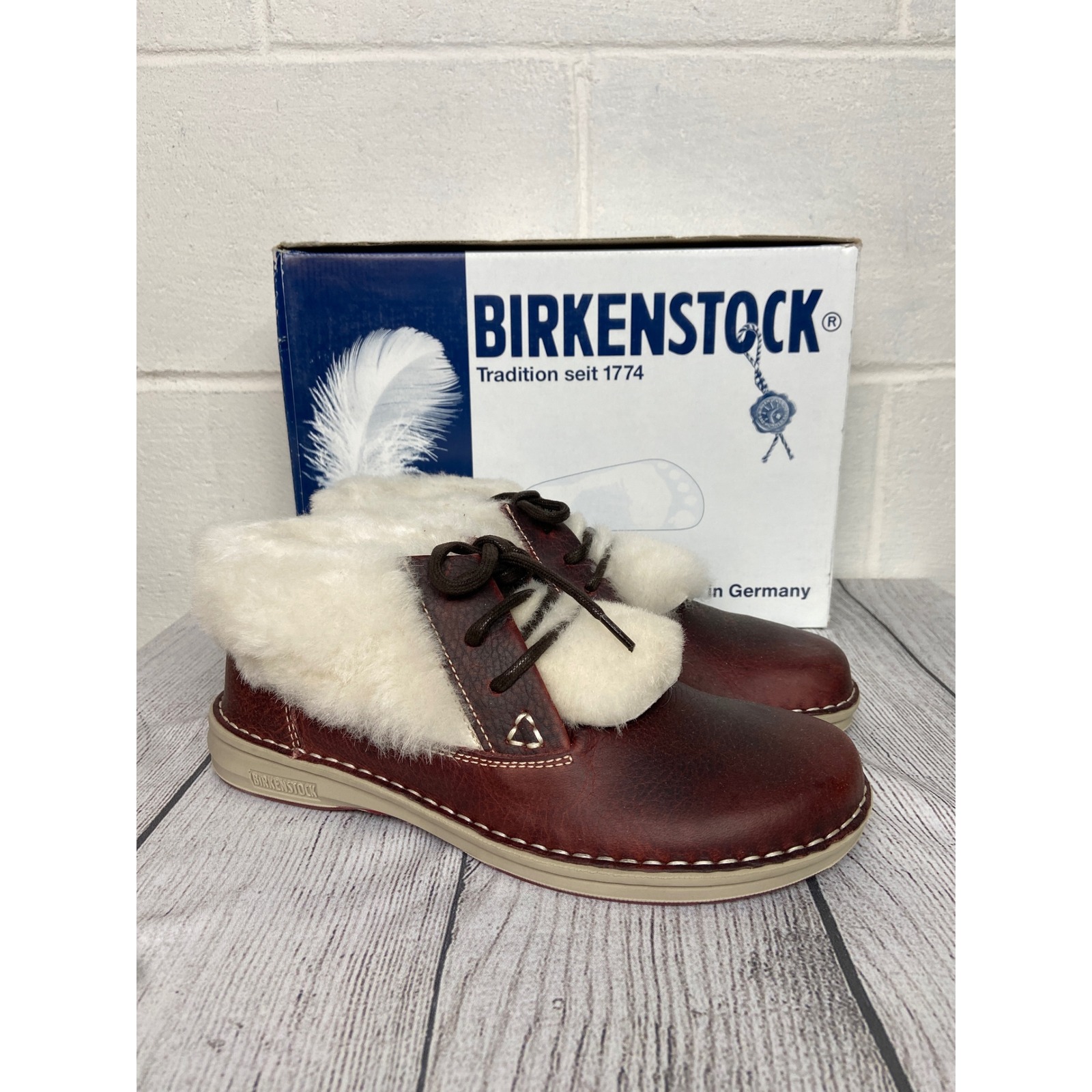 Birkenstock Memphis High Shearling Lined Chestnut Leather Boots EU 38 US 7