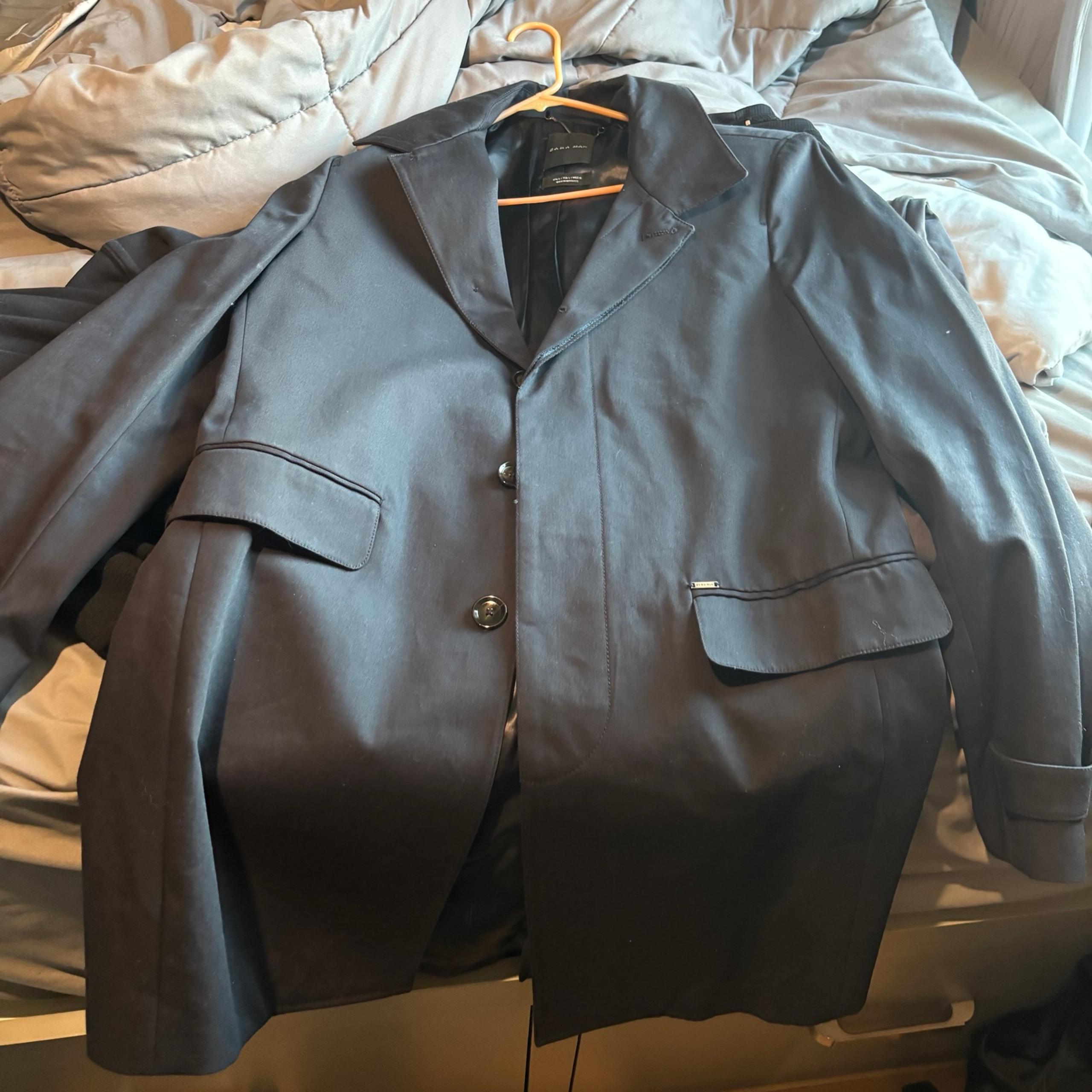 Zara Man Men’s Top Suit Trench Coat In Black Size Large